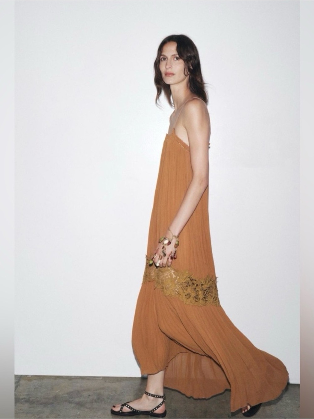 NWT Zara ZW Collection Wrinkled Embroidered Dress S - Picture 5 of 11